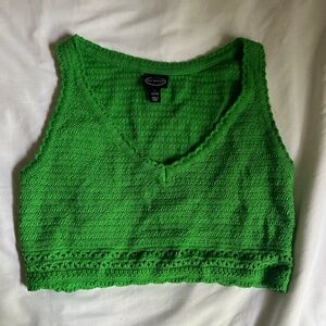 Cropped Kelly Green Crotchet Tank